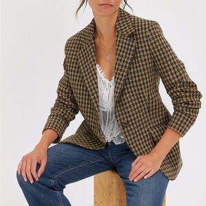 Vintage Women’s 6 Petite Wool Blend Gun Club Check Brown Burgundy Blazer Jacket